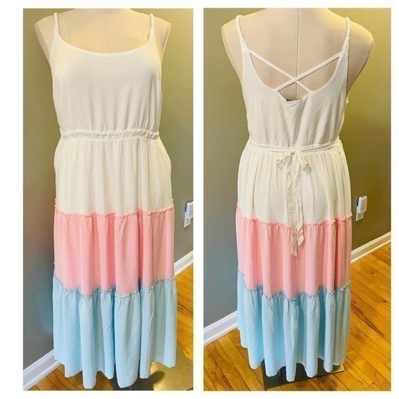 torrid Dresses & Skirts - Torrid 2 (2X,18/20) New Pink/Blue Colorblock Challis Tiered Maxi Dress w/Pockets